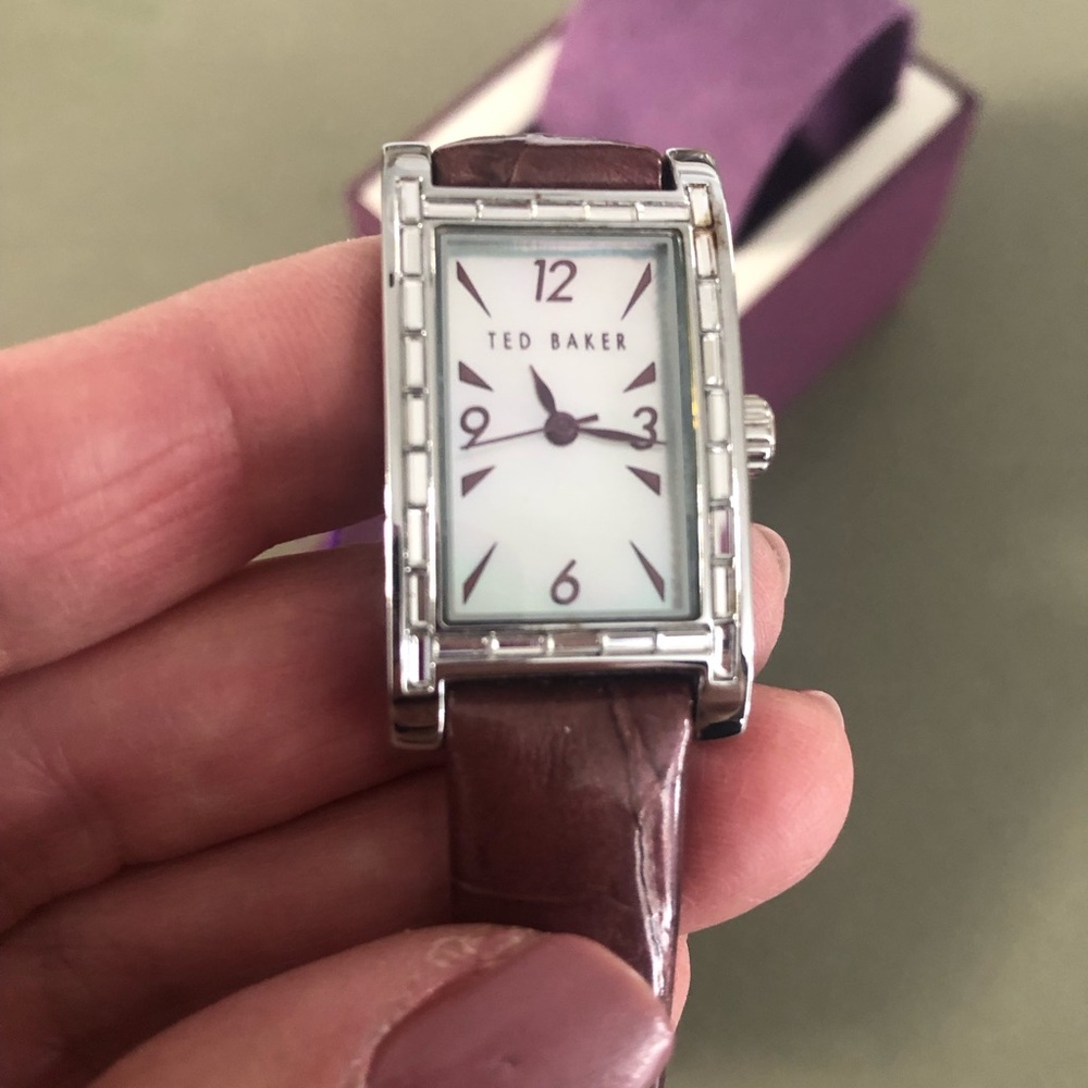 Ted Baker Rectangular Silver and Burgundy mother … - image 1